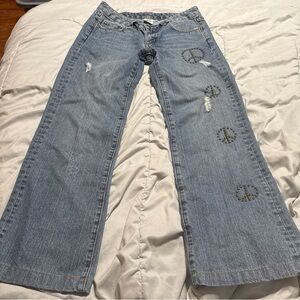 Ivy Jane Blue Peace Sign Embellished Flare Jeans